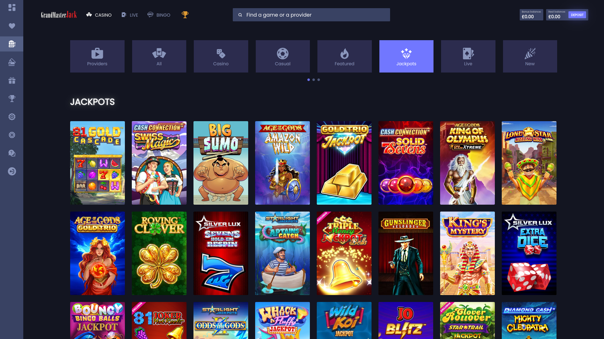 Jackpot de casino Grand Master Jack sur ordinateur