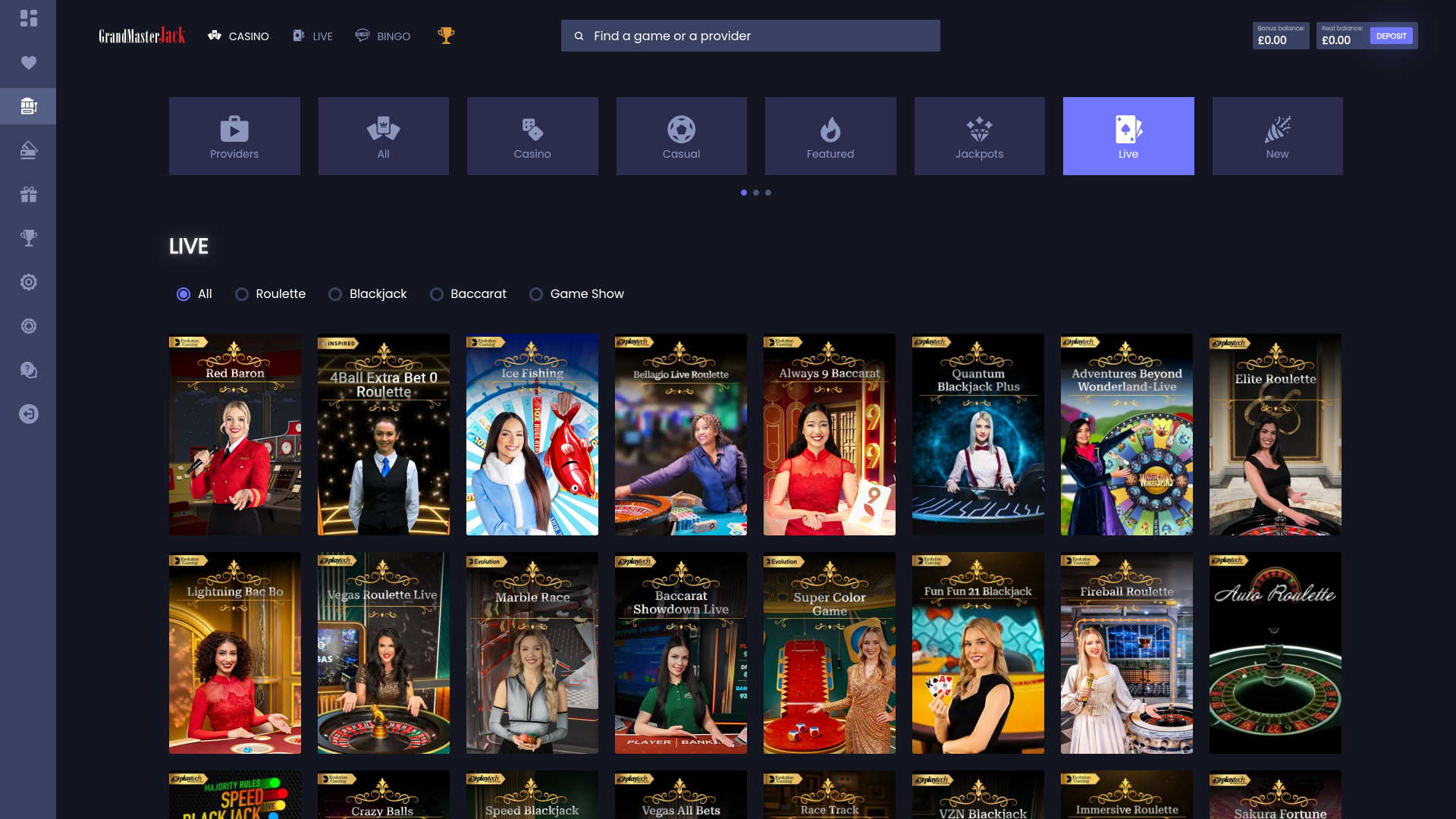 Grand Master Jack Casino, croupier en direct sur ordinateur.