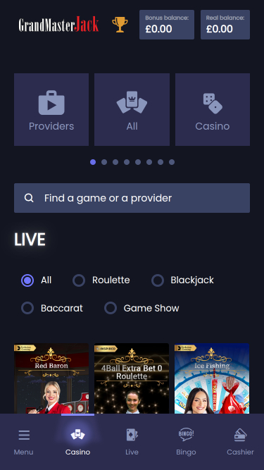 Grand Master Jack Casino Mobile avec croupier en direct