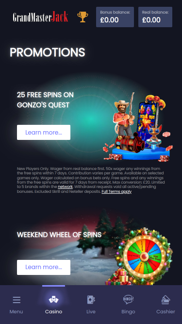 Promotions mobiles du casino Grand Master Jack