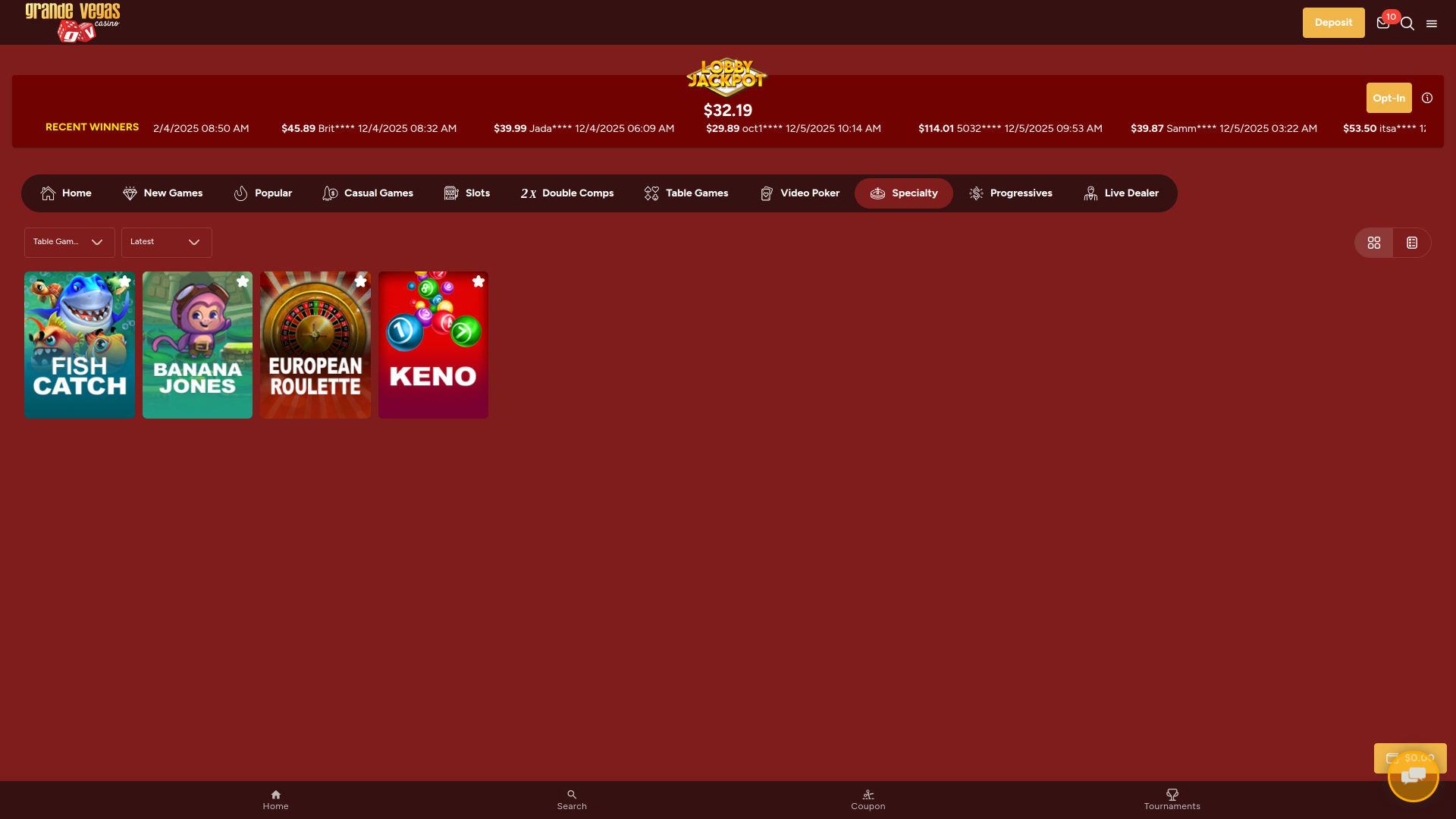 Spécialité de bureau du casino Grande Vegas