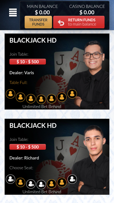 Casino mobile Grande Vegas avec croupier en direct