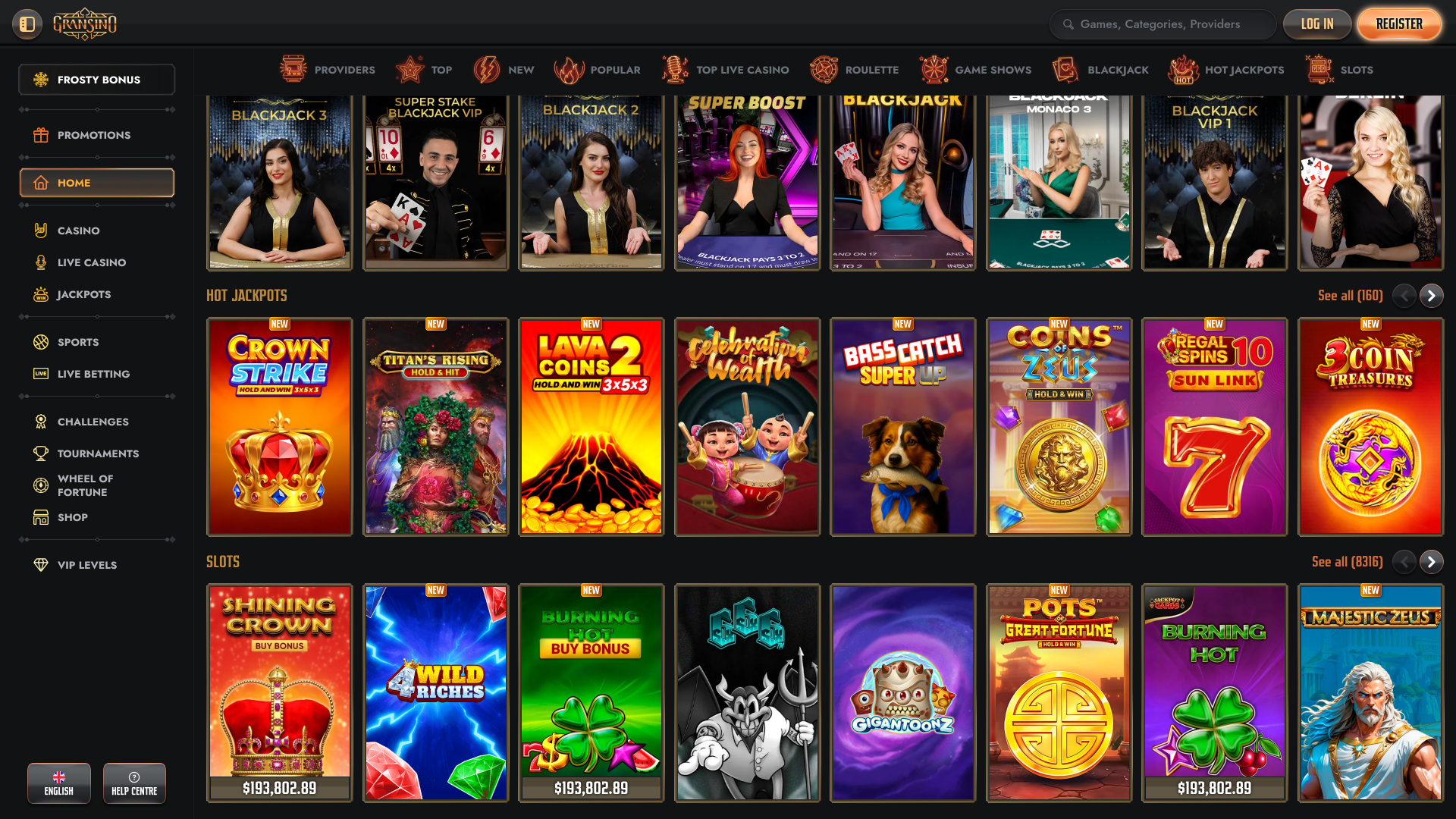 Gransino Casino Desktop-Startseite
