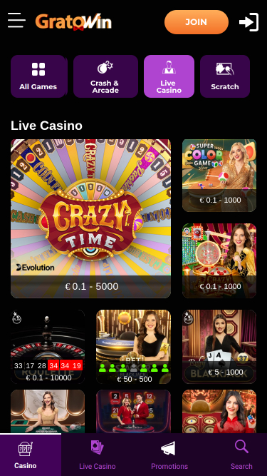 Мобильное казино Grato Win с живым дилером