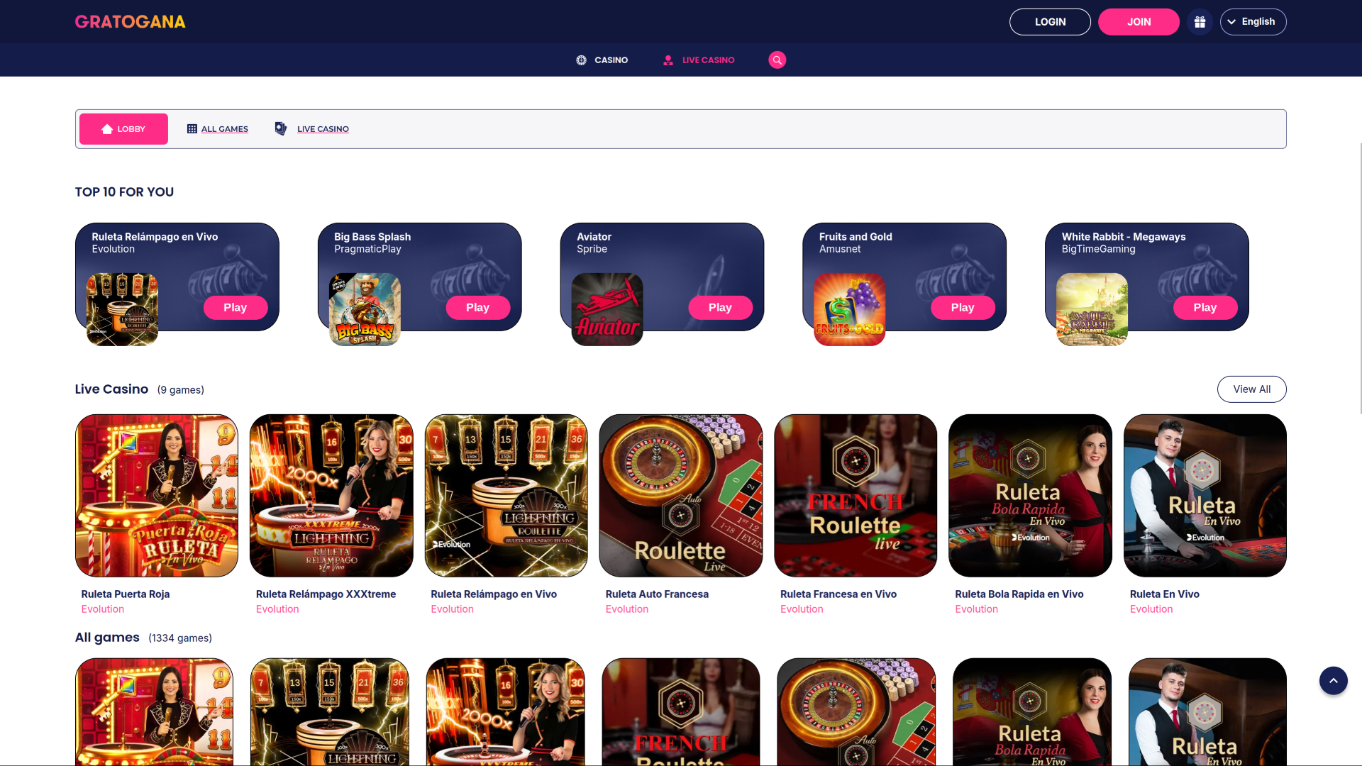 Casino Gratogana Desktop Crupier en vivo