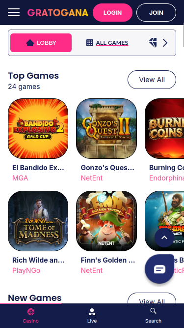 Juegos móviles del casino Gratogana