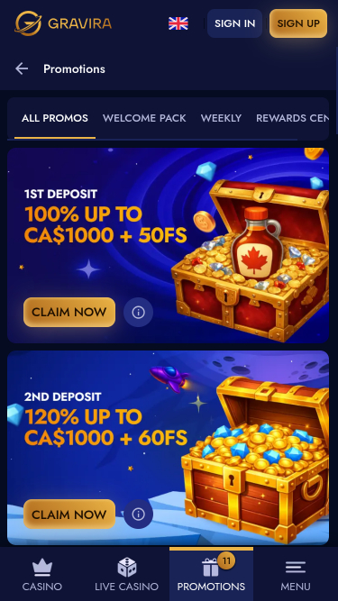 Promociones móviles del Casino Gravira