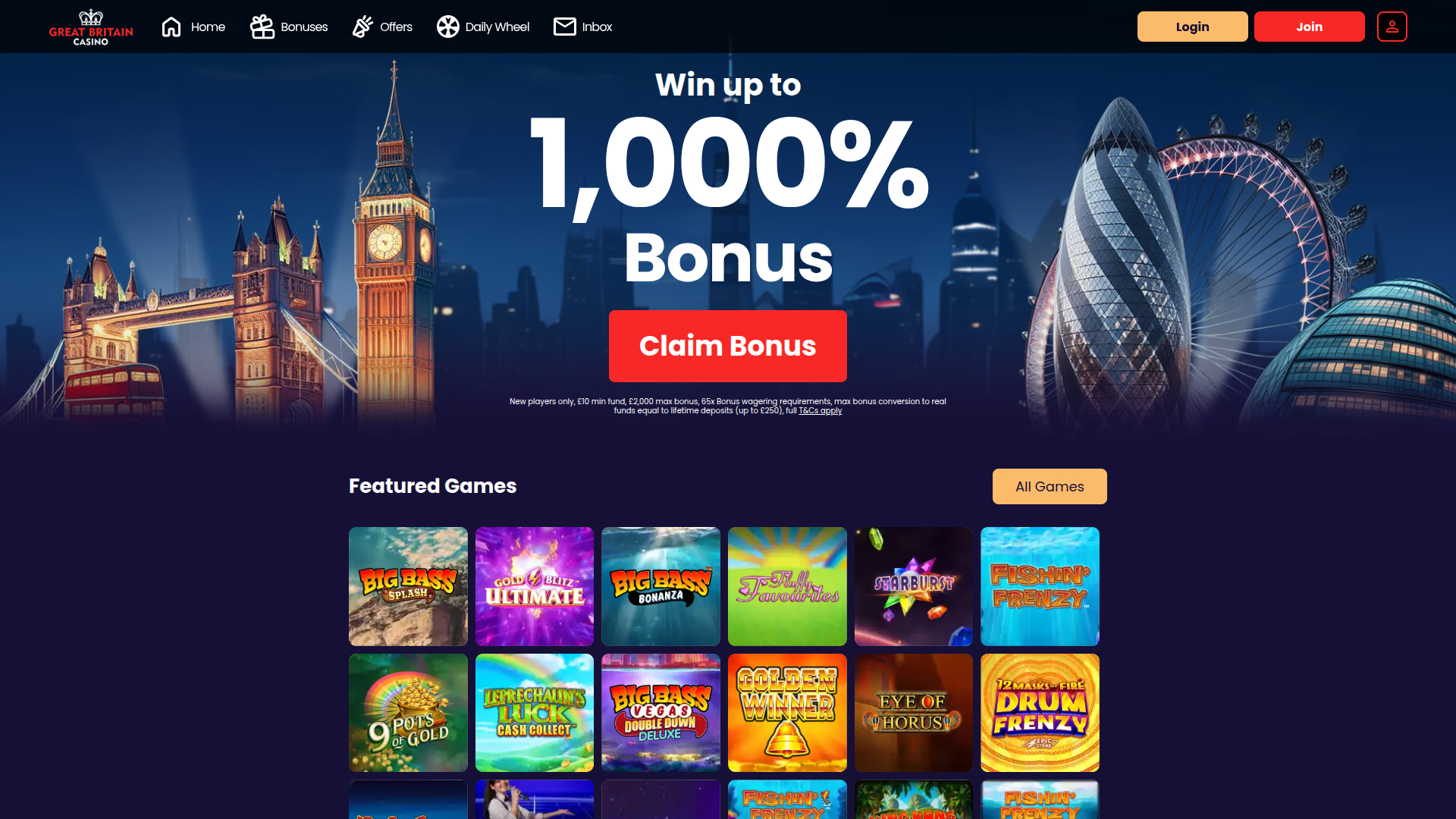 Great Britain Casino Desktop Homepage