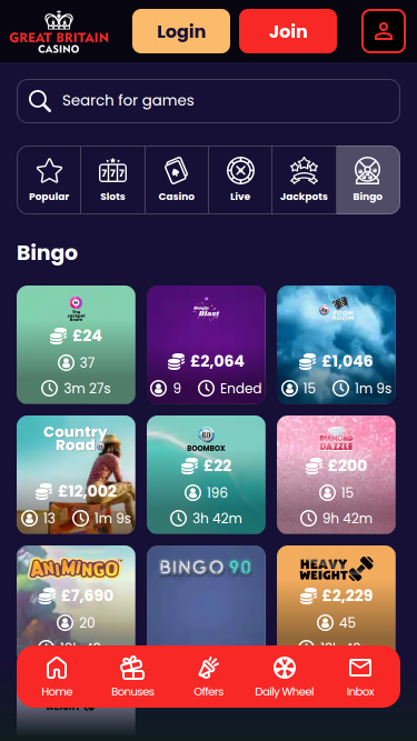 Great Britain Casino Mobile Bingo