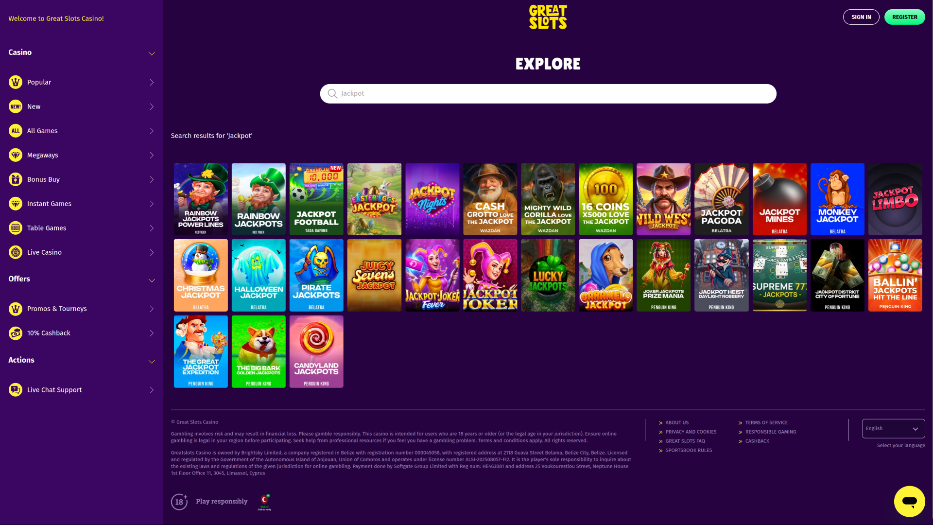 Jackpot du casino GreatSlots sur ordinateur