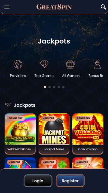 Мобильный джекпот казино Greatspin