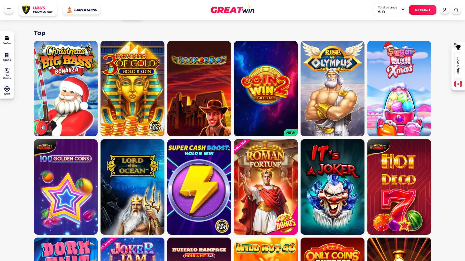 Jeux de casino Greatwin sur ordinateur