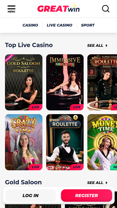 Casino mobile Greatwin avec croupier en direct