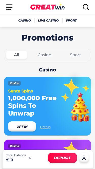 Promotions mobiles du casino Greatwin