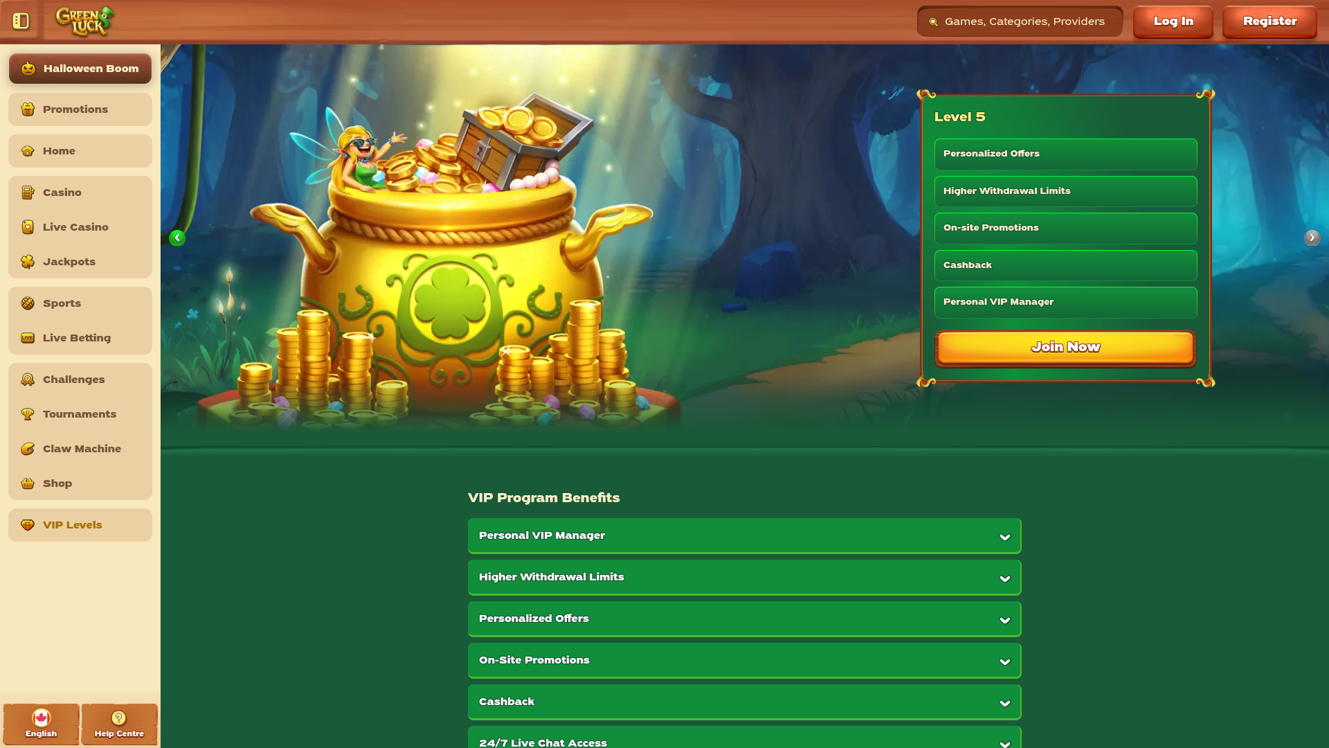 Programme VIP de GreenLuck Casino pour ordinateur de bureau
