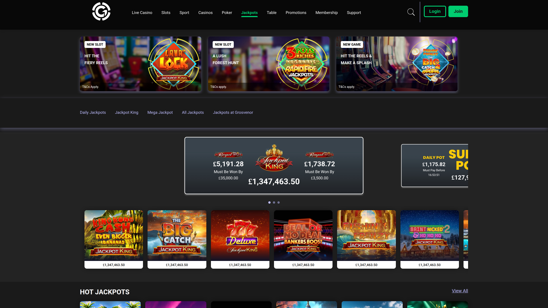 Jackpot du casino Grosvenor sur ordinateur