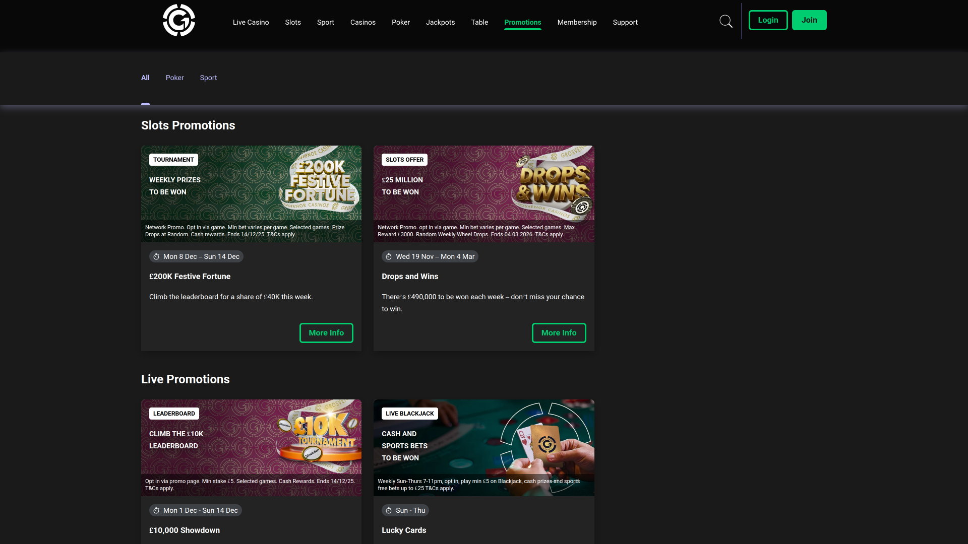 Promotions sur ordinateur au casino Grosvenor