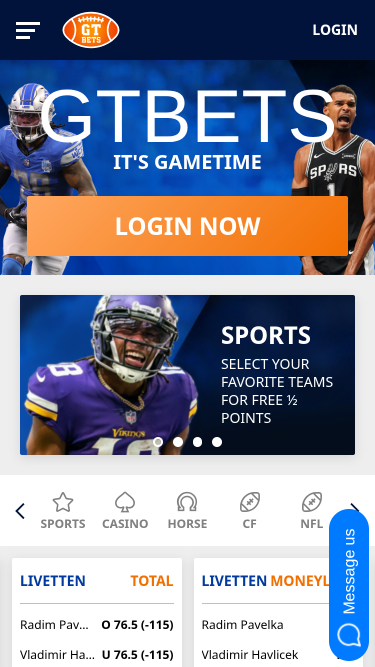 GTbets Casino Mobile Homepage