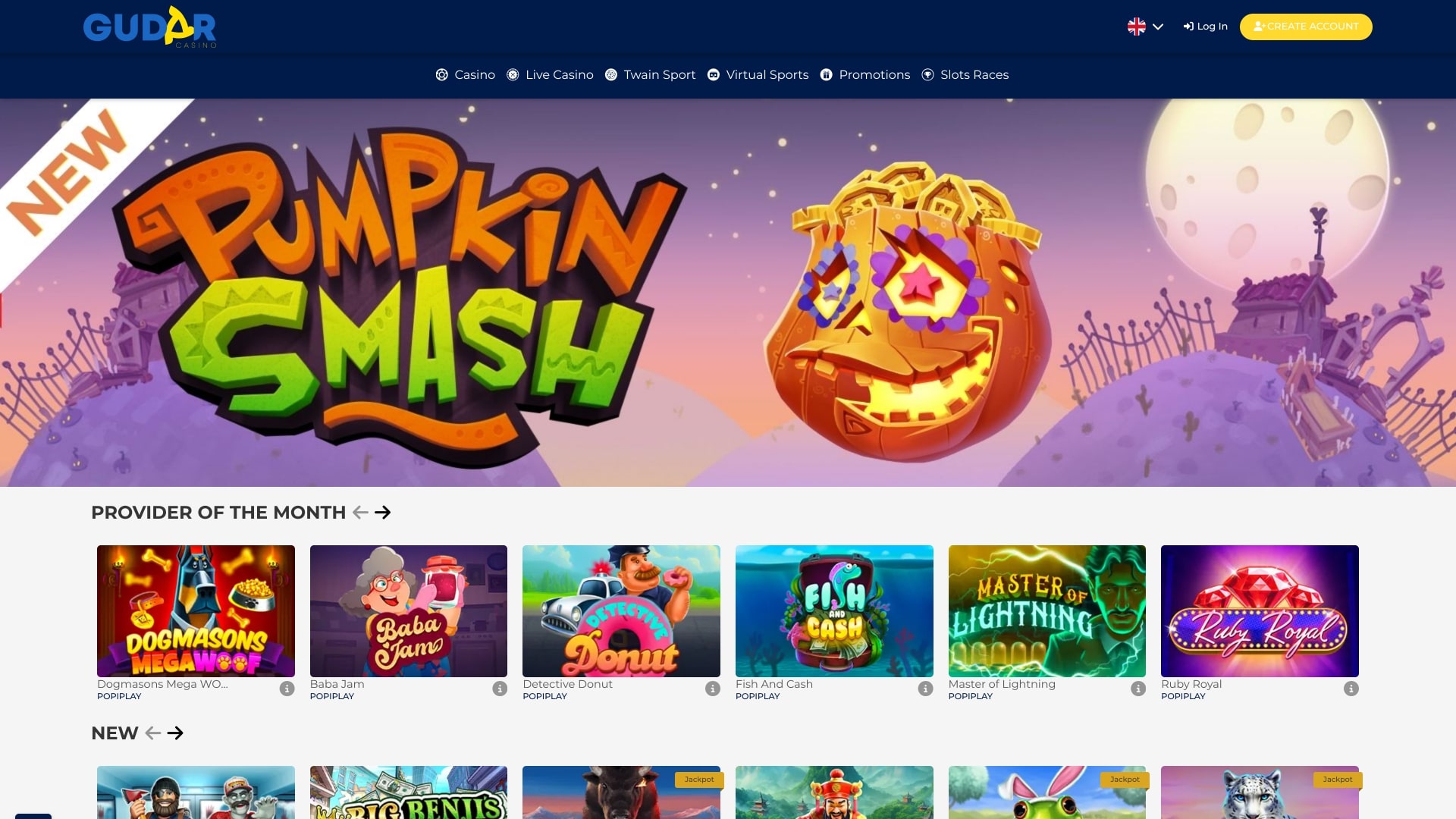 Gudar Casino Page d’accueil version bureau