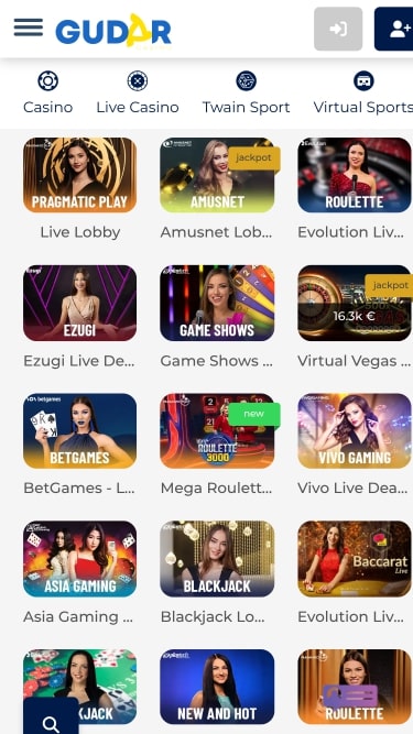 Gudar Casino Croupier en direct mobile