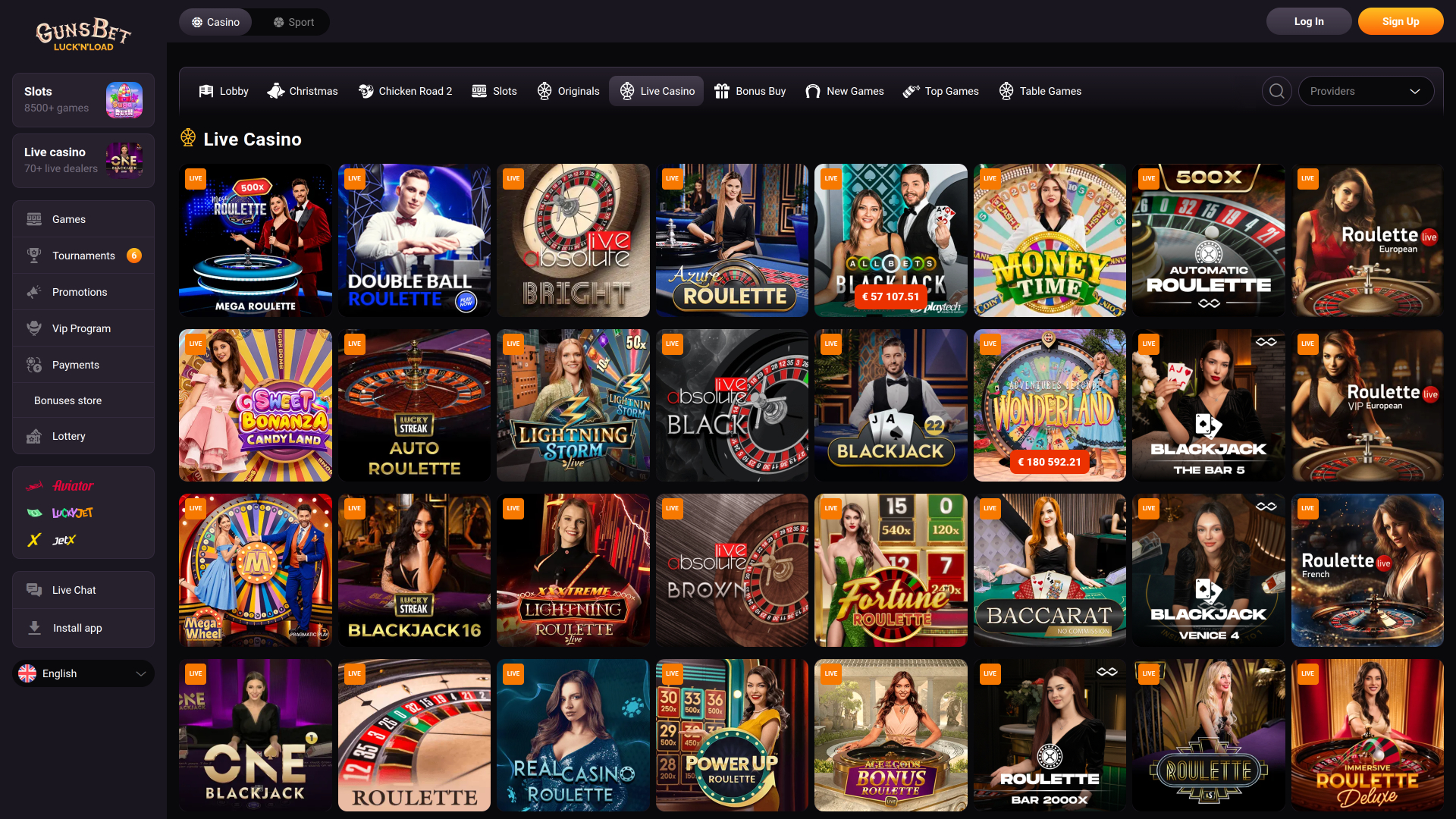 Gunsbet Casino Desktop Croupier dal vivo