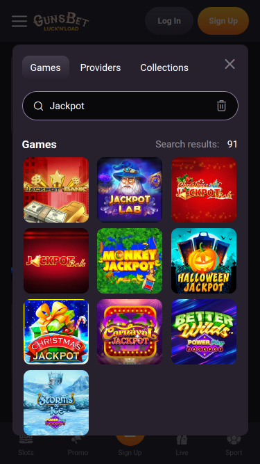 Jackpot mobile del casinò Gunsbet