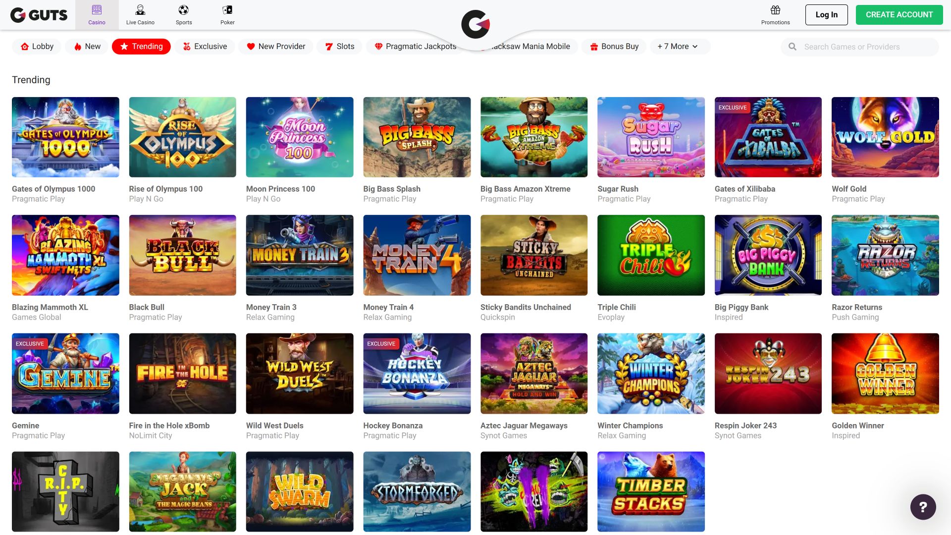 Jeux de casino Guts sur ordinateur