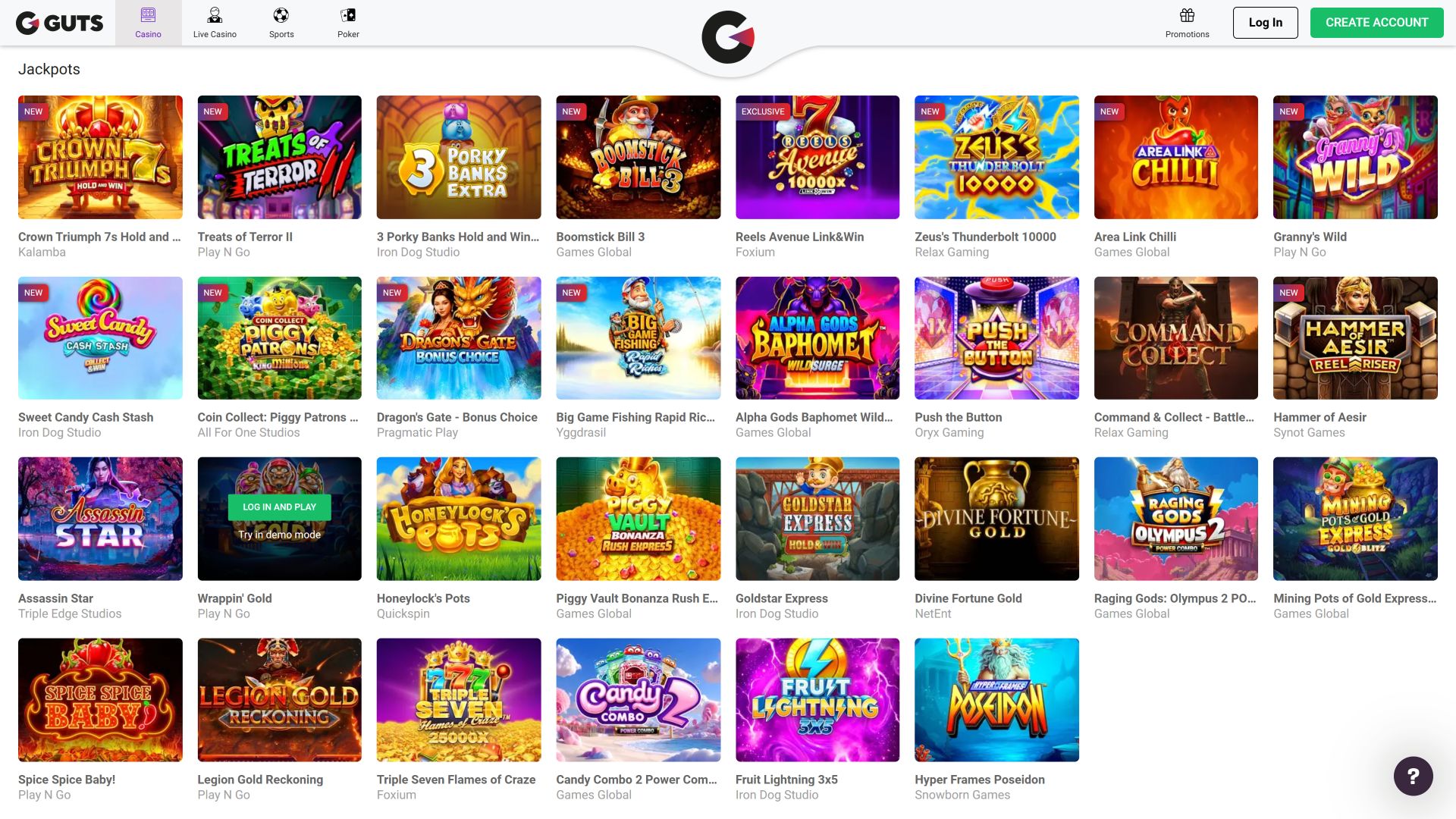 Jackpot de bureau du casino Guts