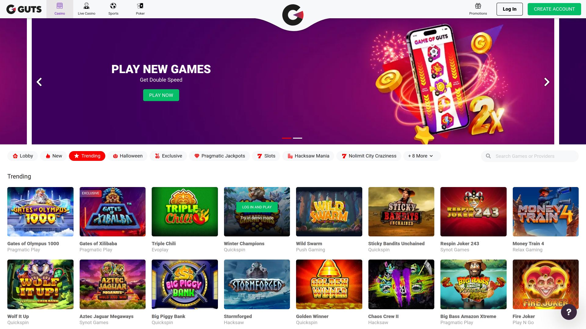 Jeux de casino Guts sur ordinateur