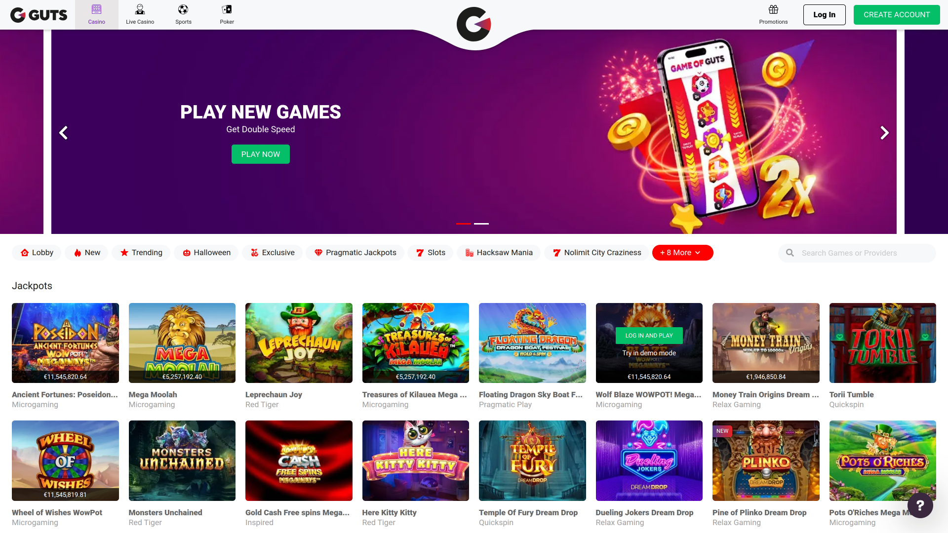 Jackpot de bureau du casino Guts