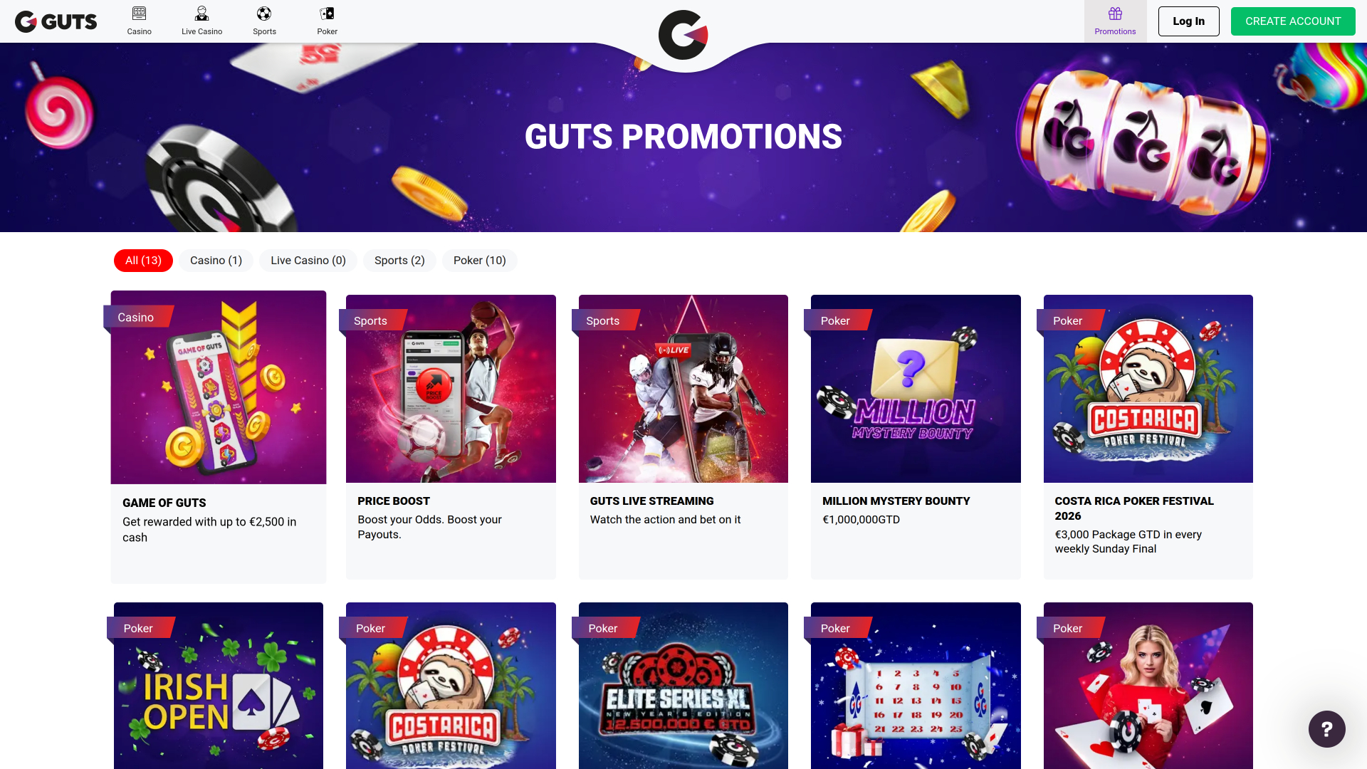 Promotions pour ordinateur de bureau du casino Guts