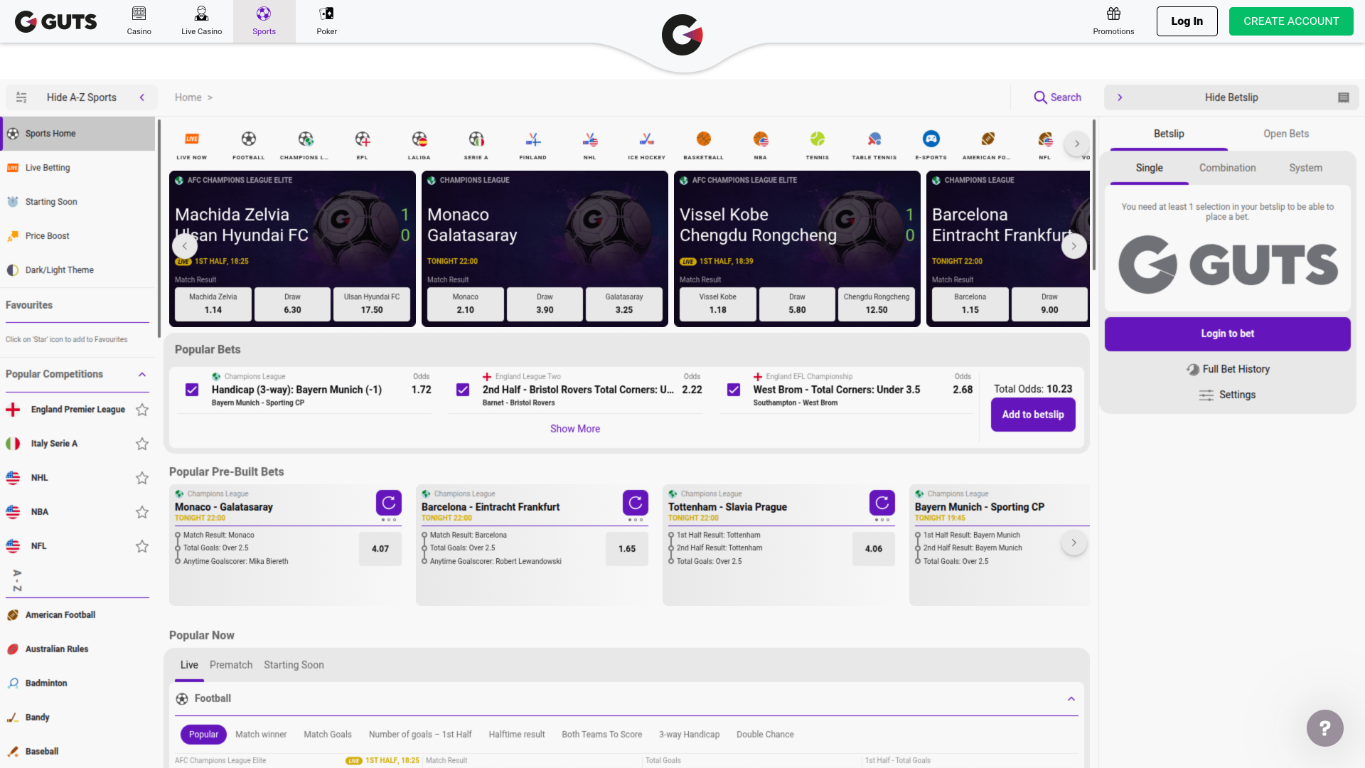 Guts Casino Sports sur ordinateur