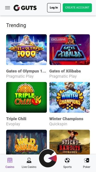 Jeux mobiles de Guts Casino