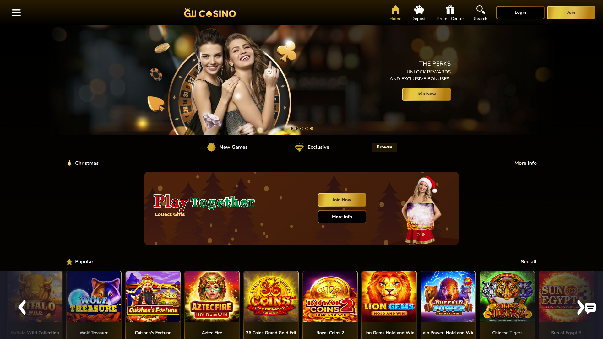 Page d'accueil du casino GW (ordinateur de bureau)