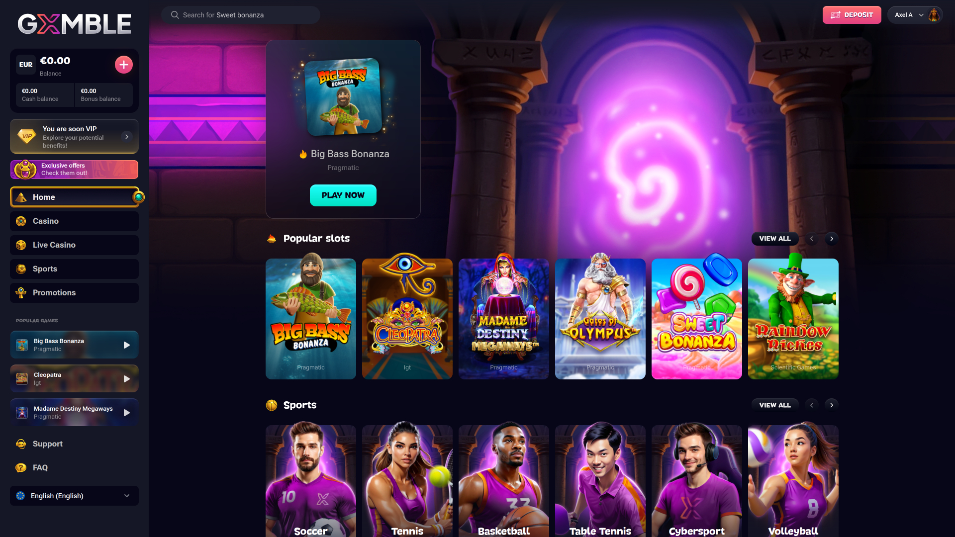 Página de inicio de escritorio de Gxmble Casino