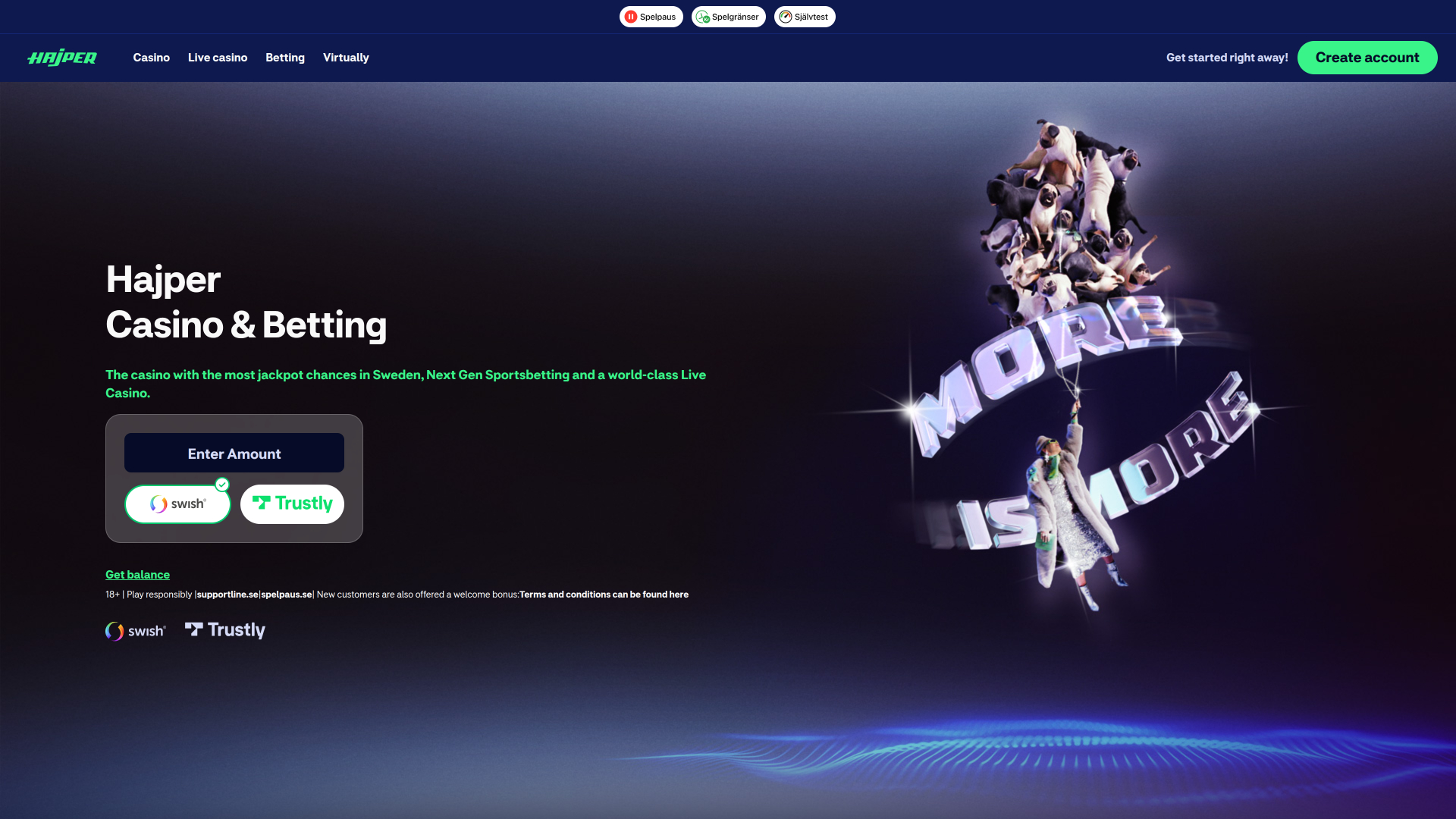 Page d'accueil du casino Hajper (ordinateur)