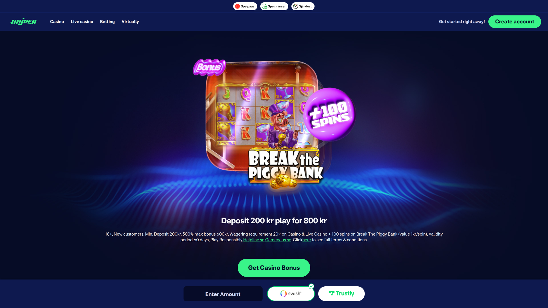 Promotions sur ordinateur du casino Hajper