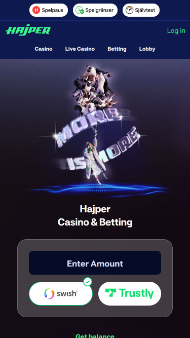 Page d'accueil mobile du casino Hajper