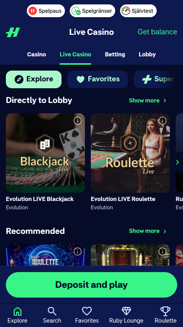 Casino mobile Hajper avec croupier en direct