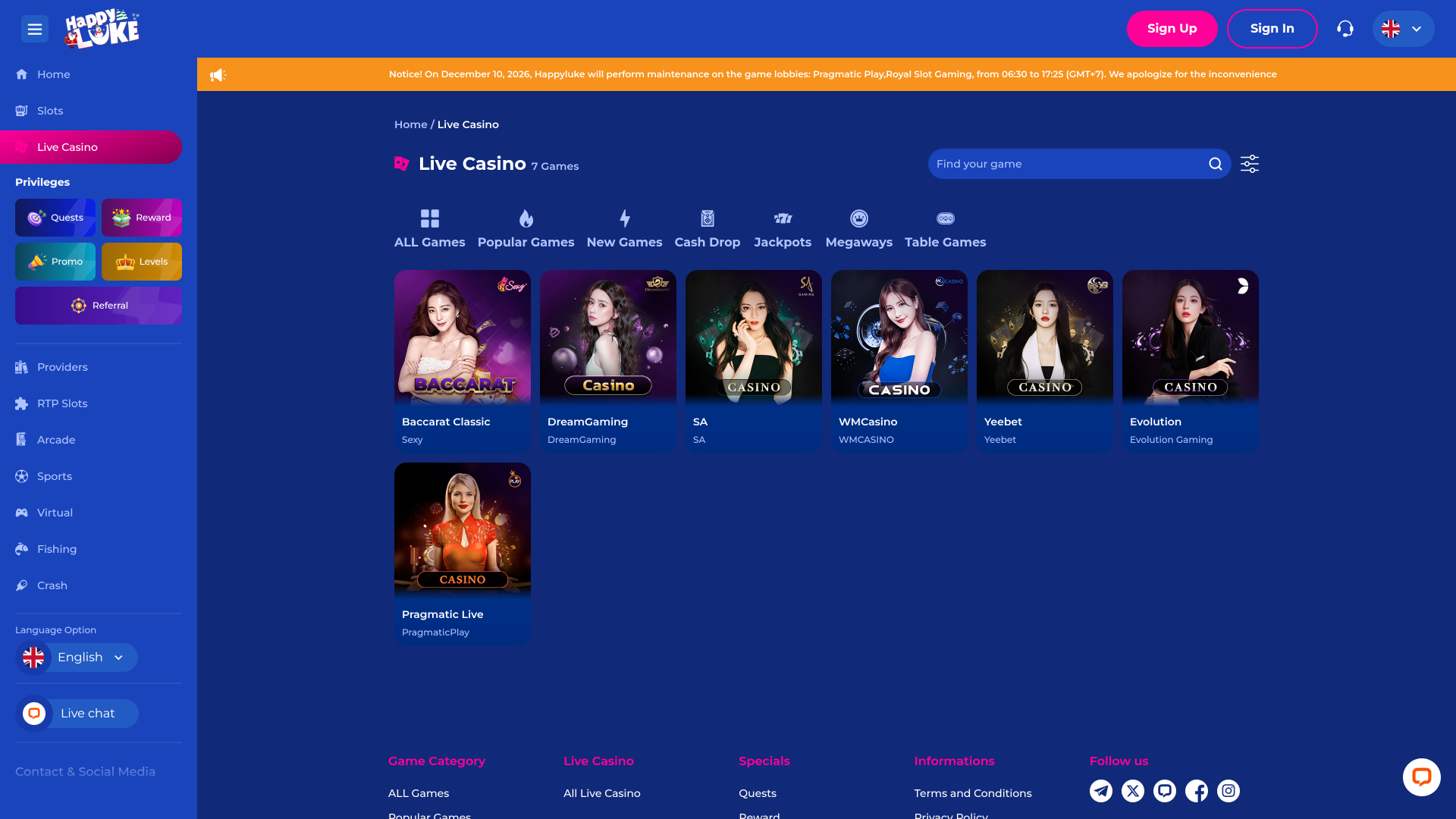 Casino Happy Luke con crupier en vivo de escritorio