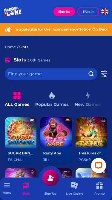 Juegos móviles de Happy Luke Casino