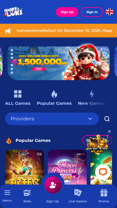 Página de inicio móvil de Happy Luke Casino