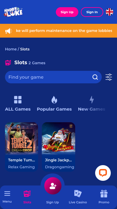 Jackpot móvil del casino Happy Luke