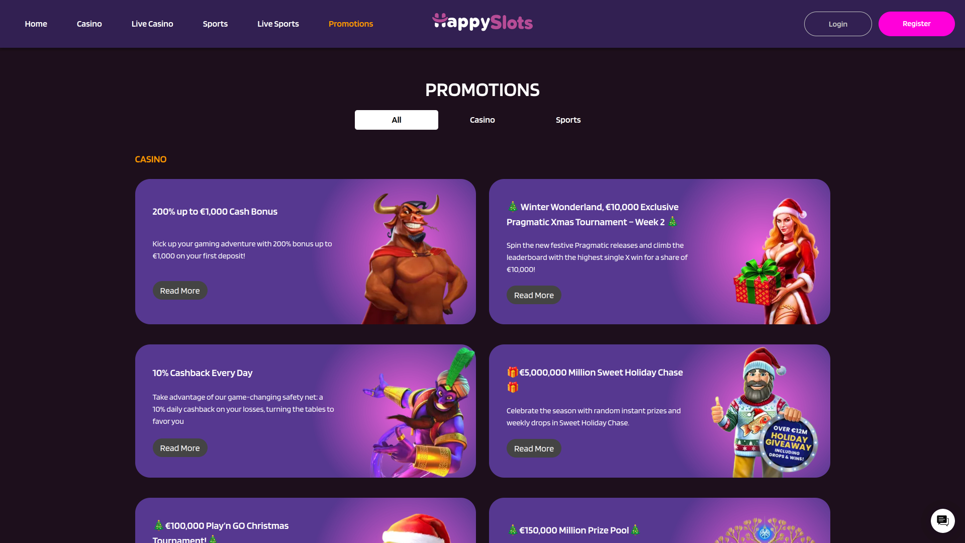 Promotions pour ordinateur de bureau du casino Happy Slots