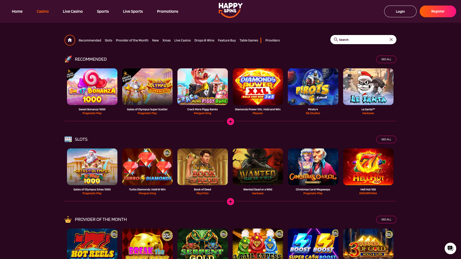 Jeux de casino Happy Spins sur ordinateur