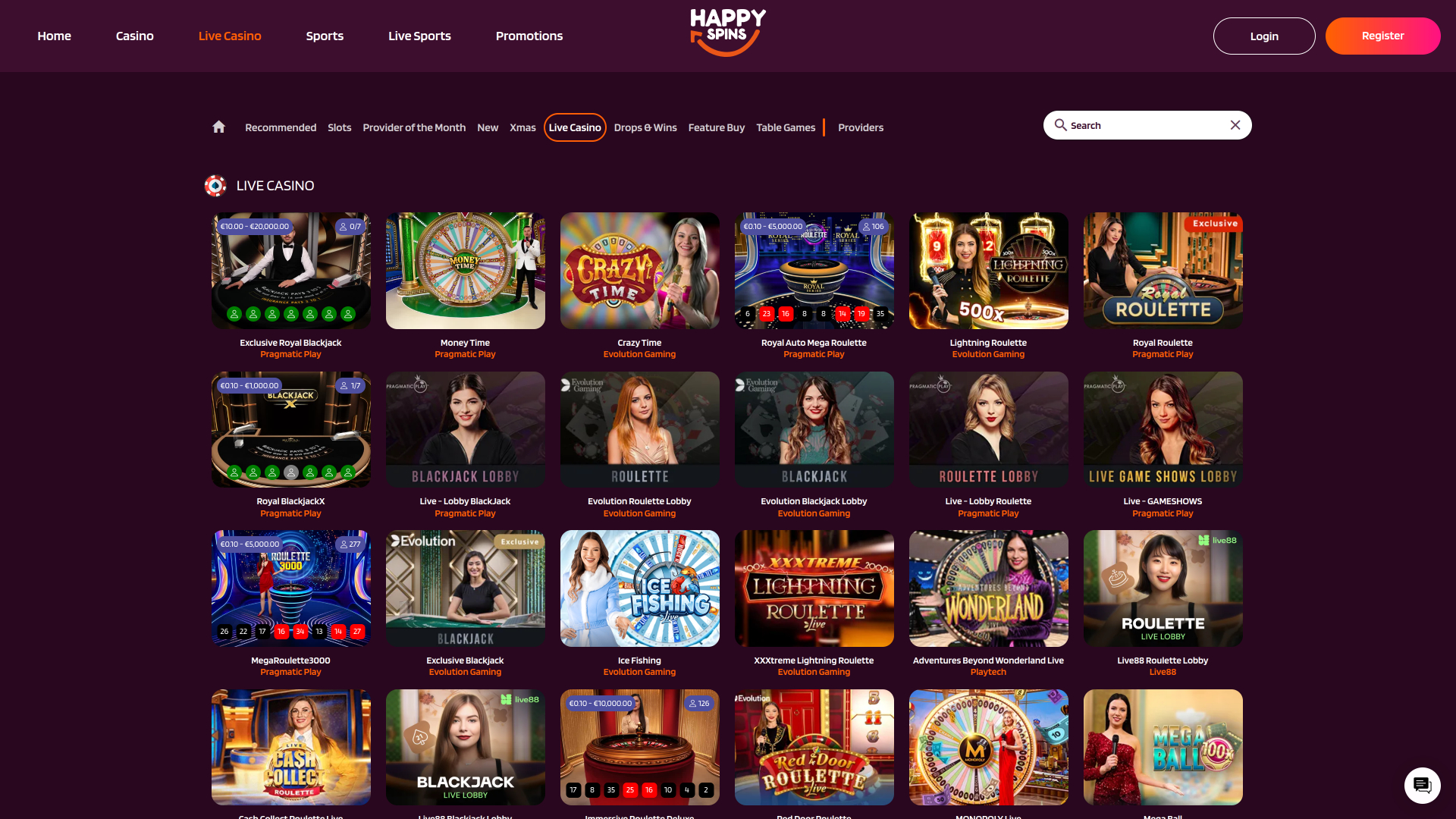 Happy Spins Casino, casino en ligne avec croupier en direct sur ordinateur