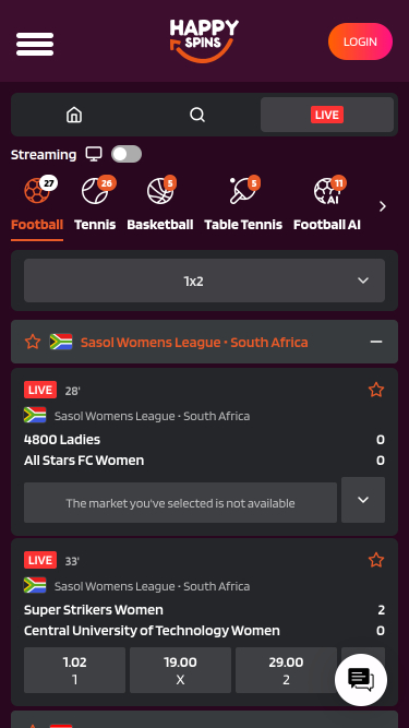 Happy Spins Casino Mobile Sports en direct