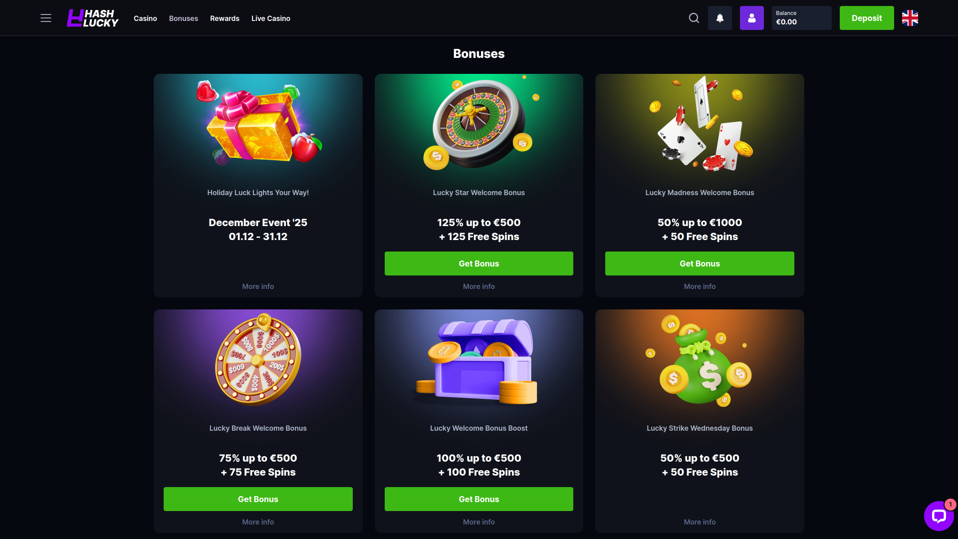 Hash Lucky Casino Desktop-Aktionen