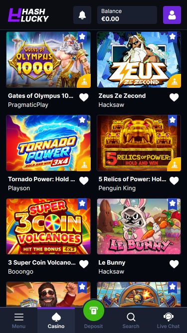Juegos de imágenes móviles de Hash Lucky Casino