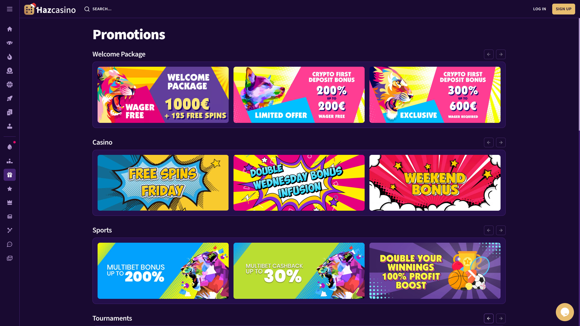 Promotions sur ordinateur de bureau du casino Haz